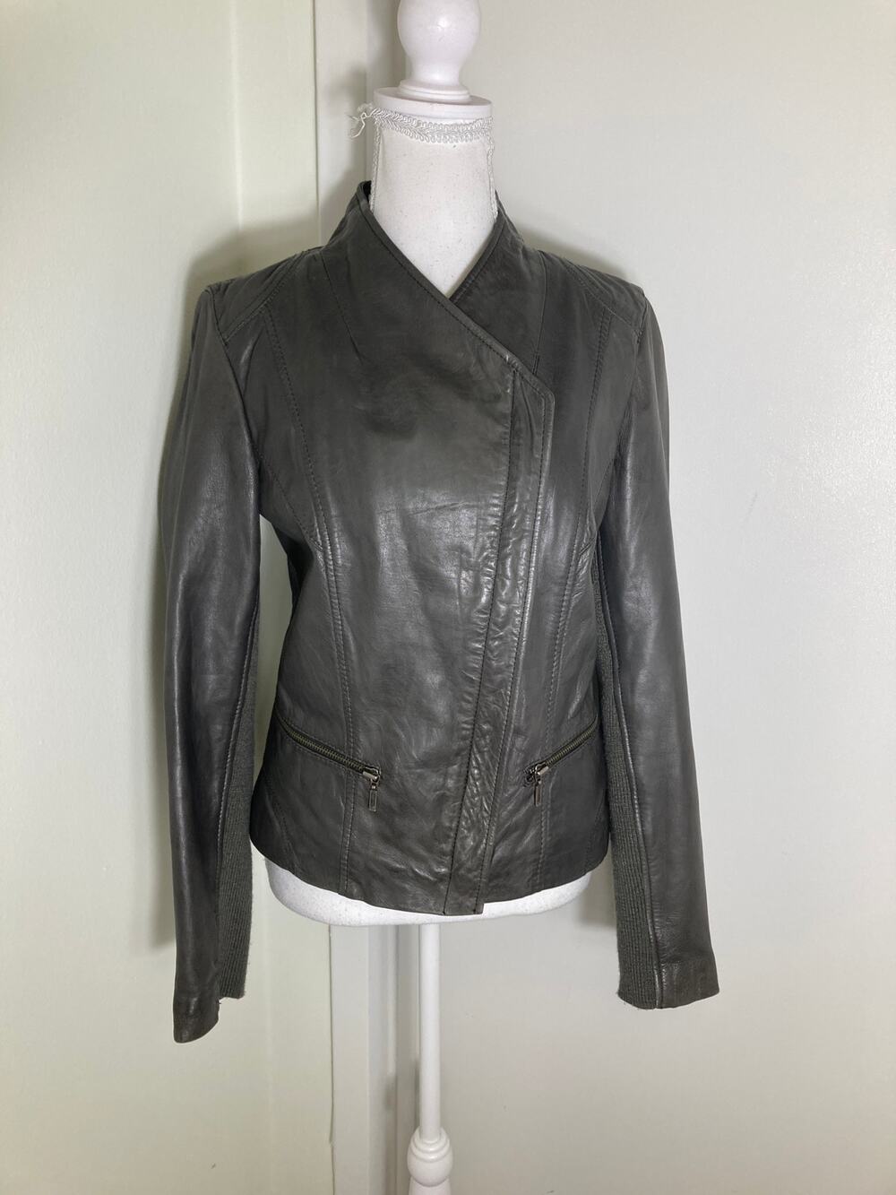 Whetblu Gray 100% Leather JAcket Sz M